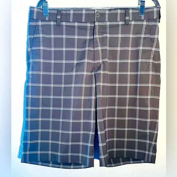 Nike Golf Shorts Mens 34 Performance Stretch Windowpane Check Brown Swoosh Logo - Picture 1 of 5